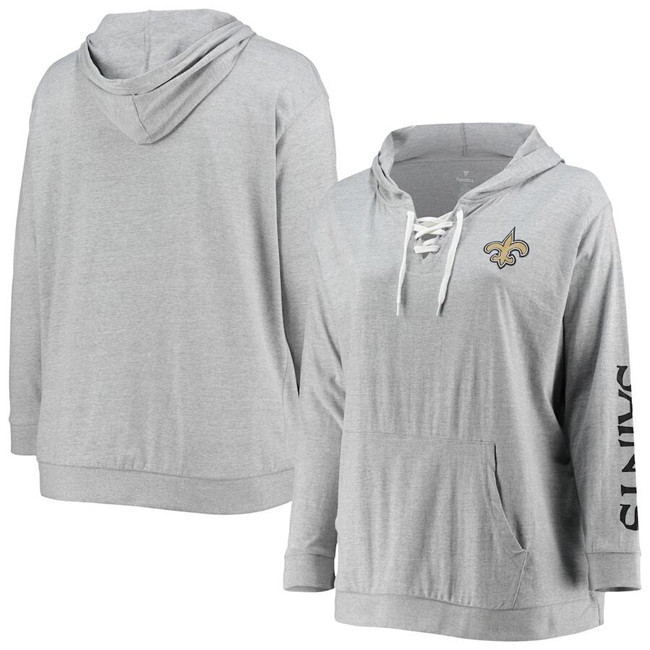 Women's New Orleans Saints Heathered Gray Lace-Up Pullover Hoodie